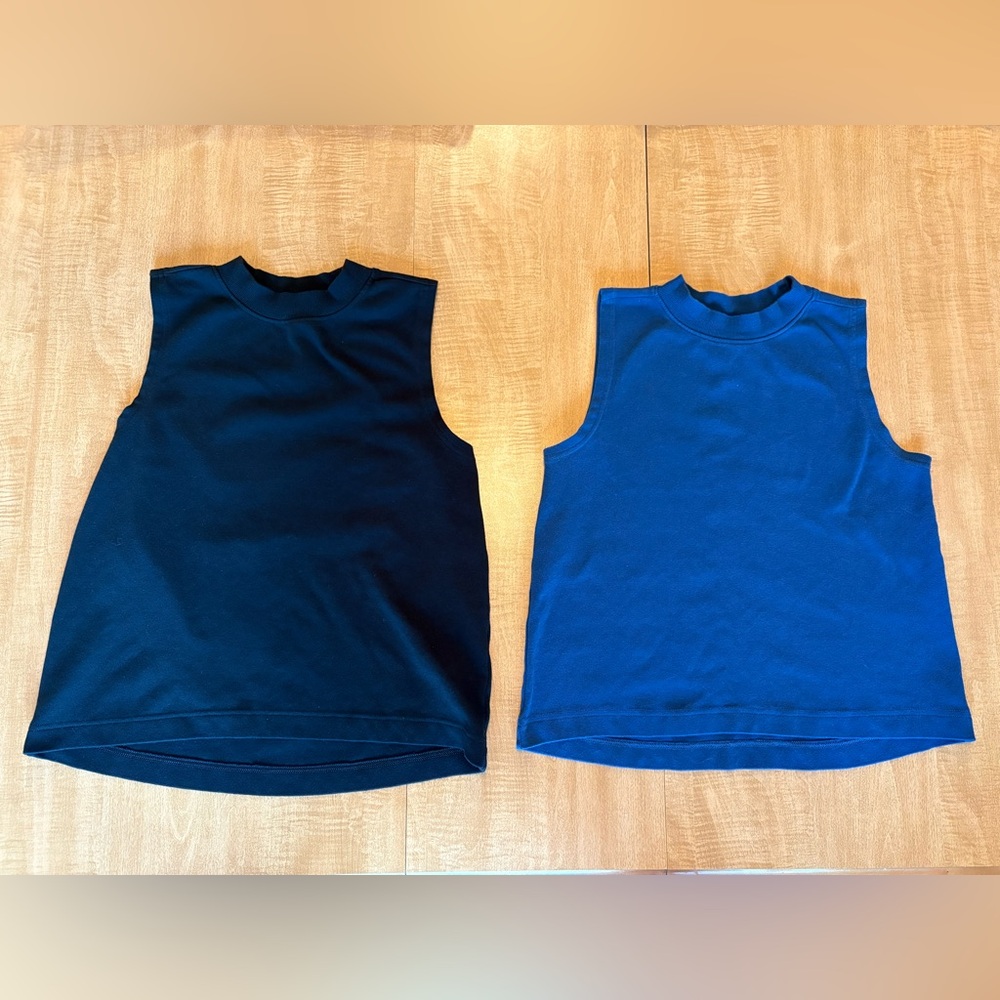 Pact Airplane Mock Neck Shell Organic Cotton Black and Blue Tank Tops